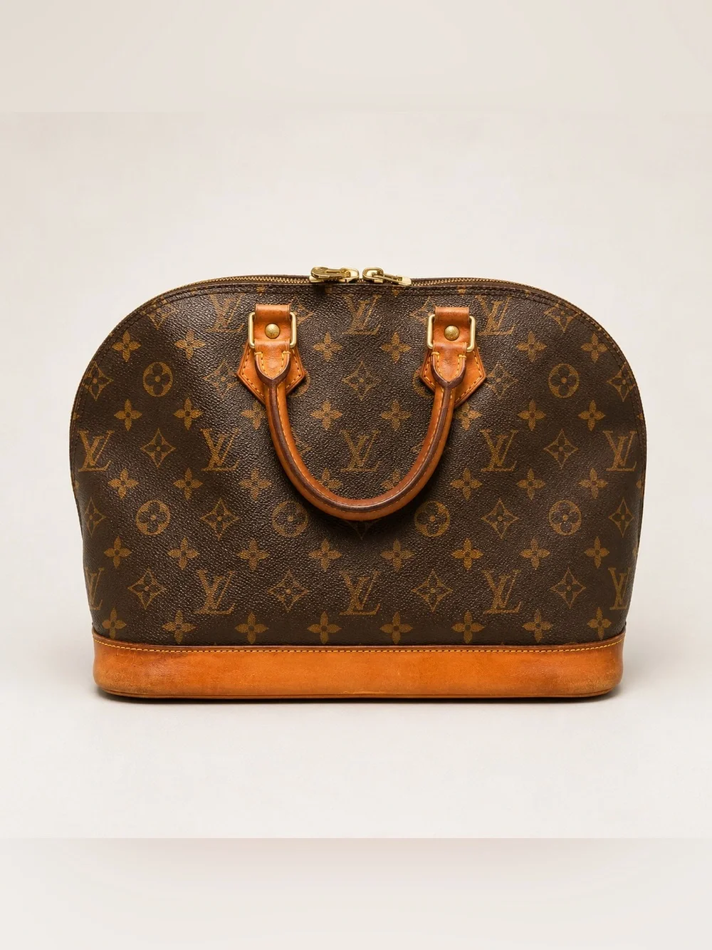 Louis Vuitton Brown Monogram Alma Satchel with Tan Trim